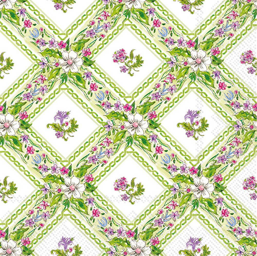 Paper Lunch Napkin 20 Ct Purple And Green Topiaries