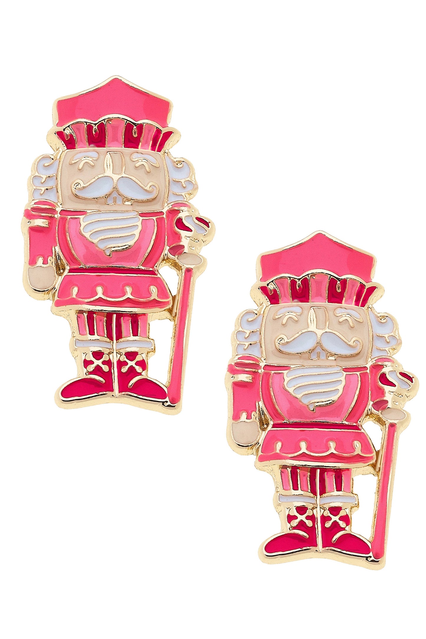 Nutcracker Enamel Stud Earrings in Pink/Red/White