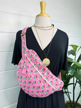 Load image into Gallery viewer, Quilted Belt Bag Crossbody Sling Fanny Pack - Pink Floral
