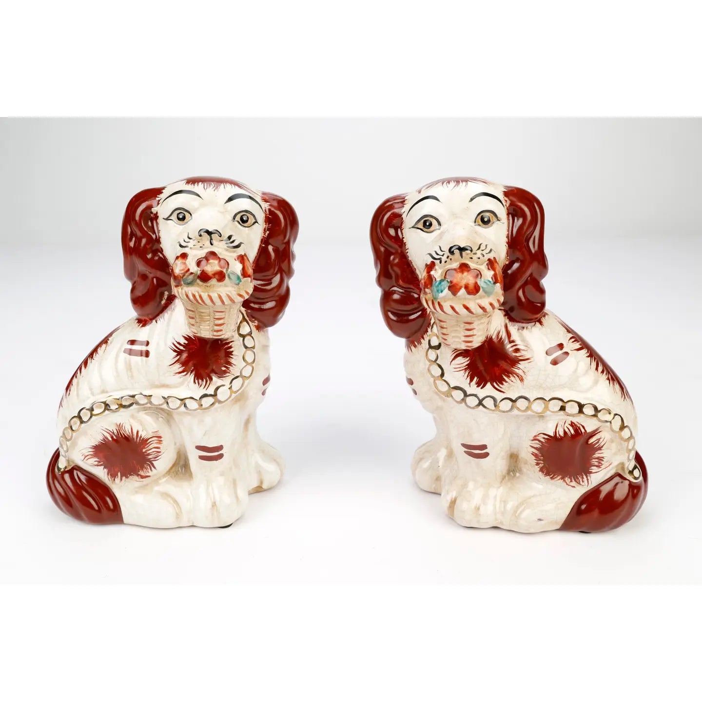 Staffordshire Dog Pair with Flower Baskets, Brown Finish