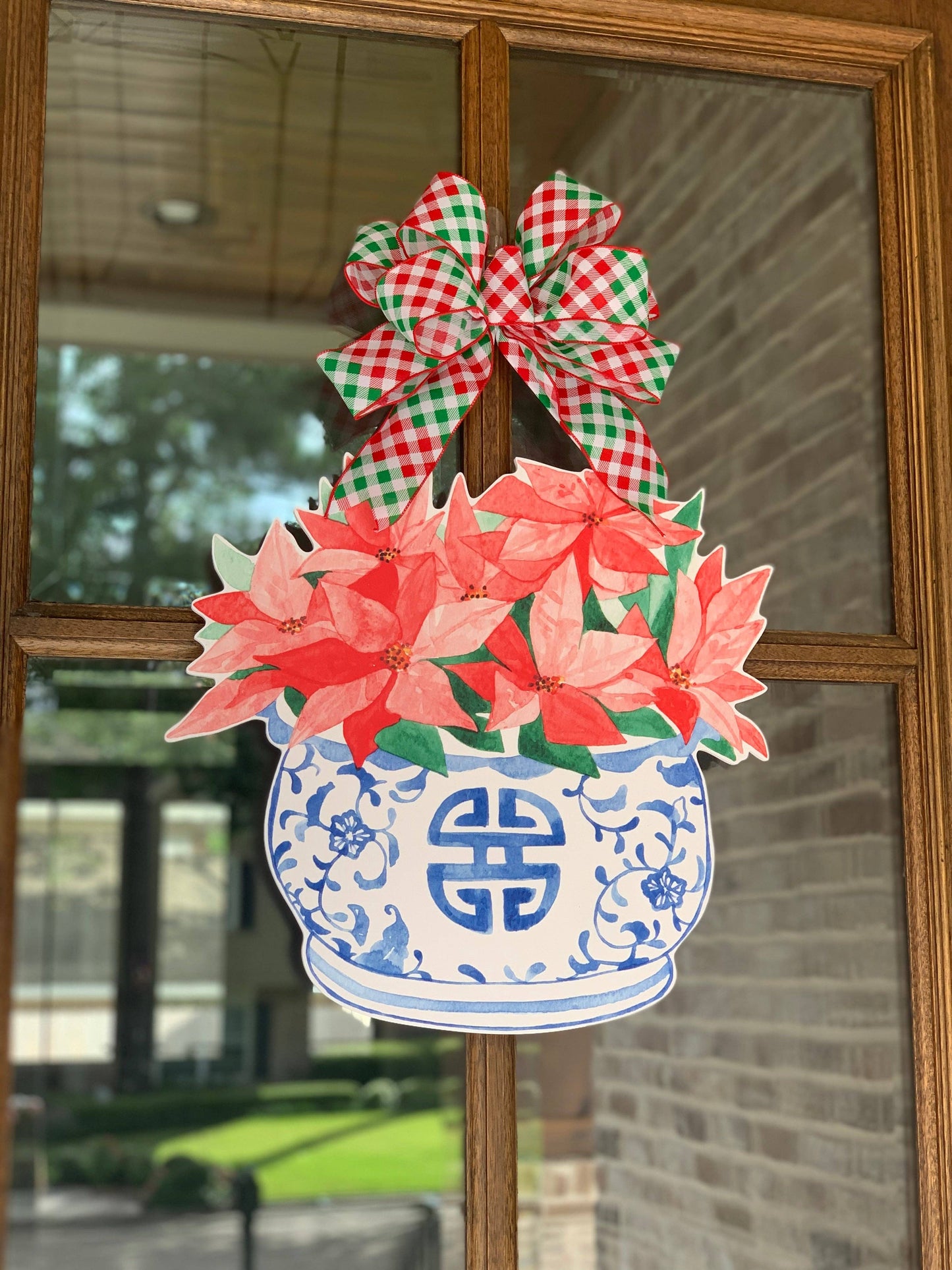 Kim Cache Pot with Poinsettias Door Hanger