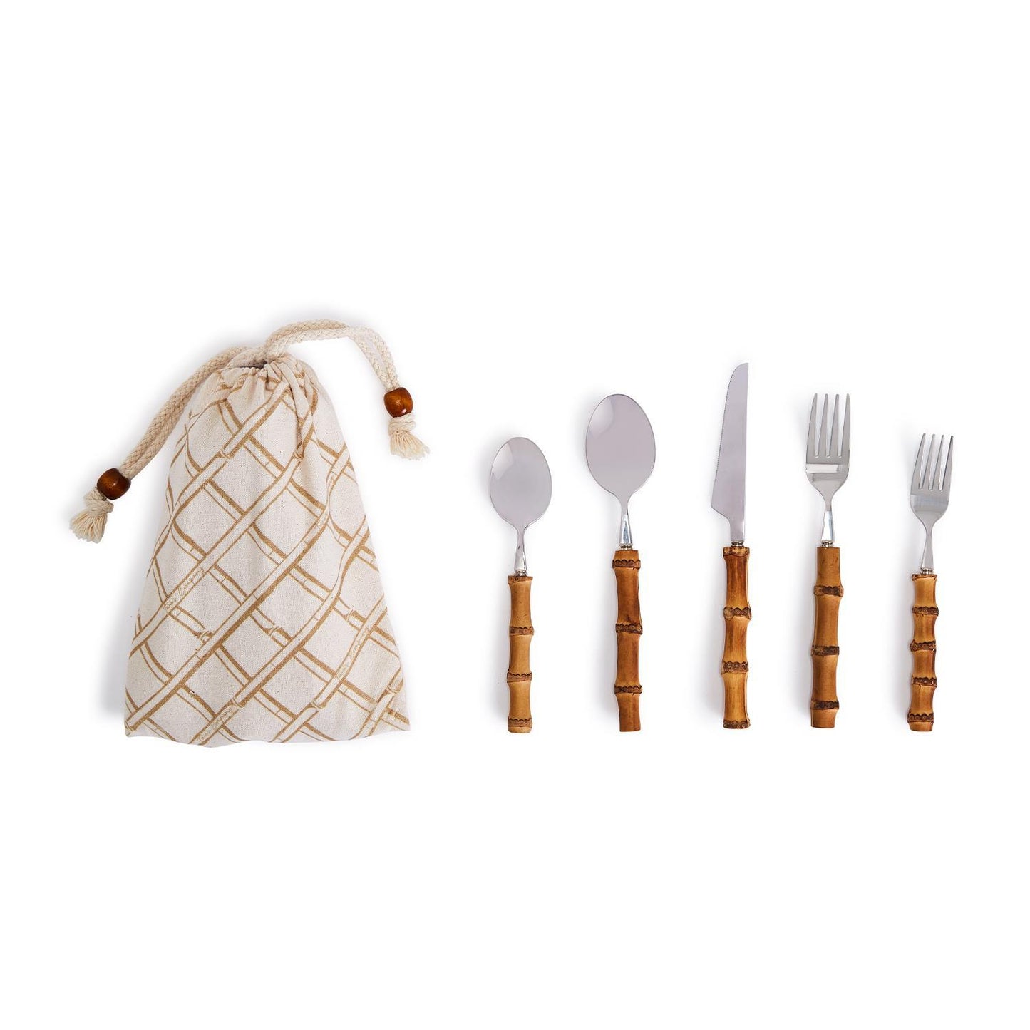 Natural Bamboo 20 Pc Flatware Service Set For 4 in Storage Pouch Two's Company