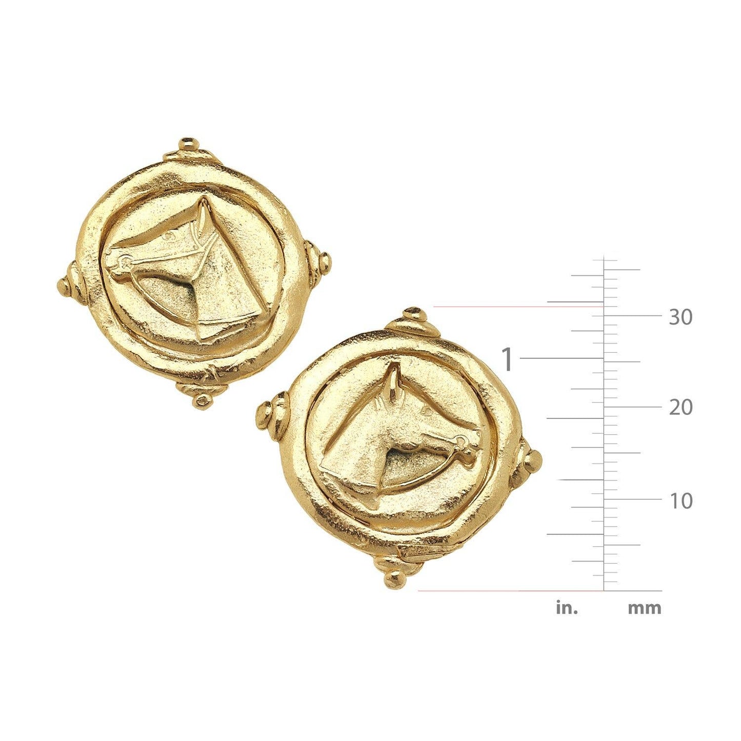 Gold Horse Intaglio Pierced Earrings