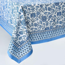 Load image into Gallery viewer, Blue Chinoiserie Block Print Tablecloth- 2 Sizes