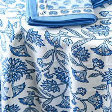 Load image into Gallery viewer, Blue Chinoiserie Block Print Tablecloth- 2 Sizes