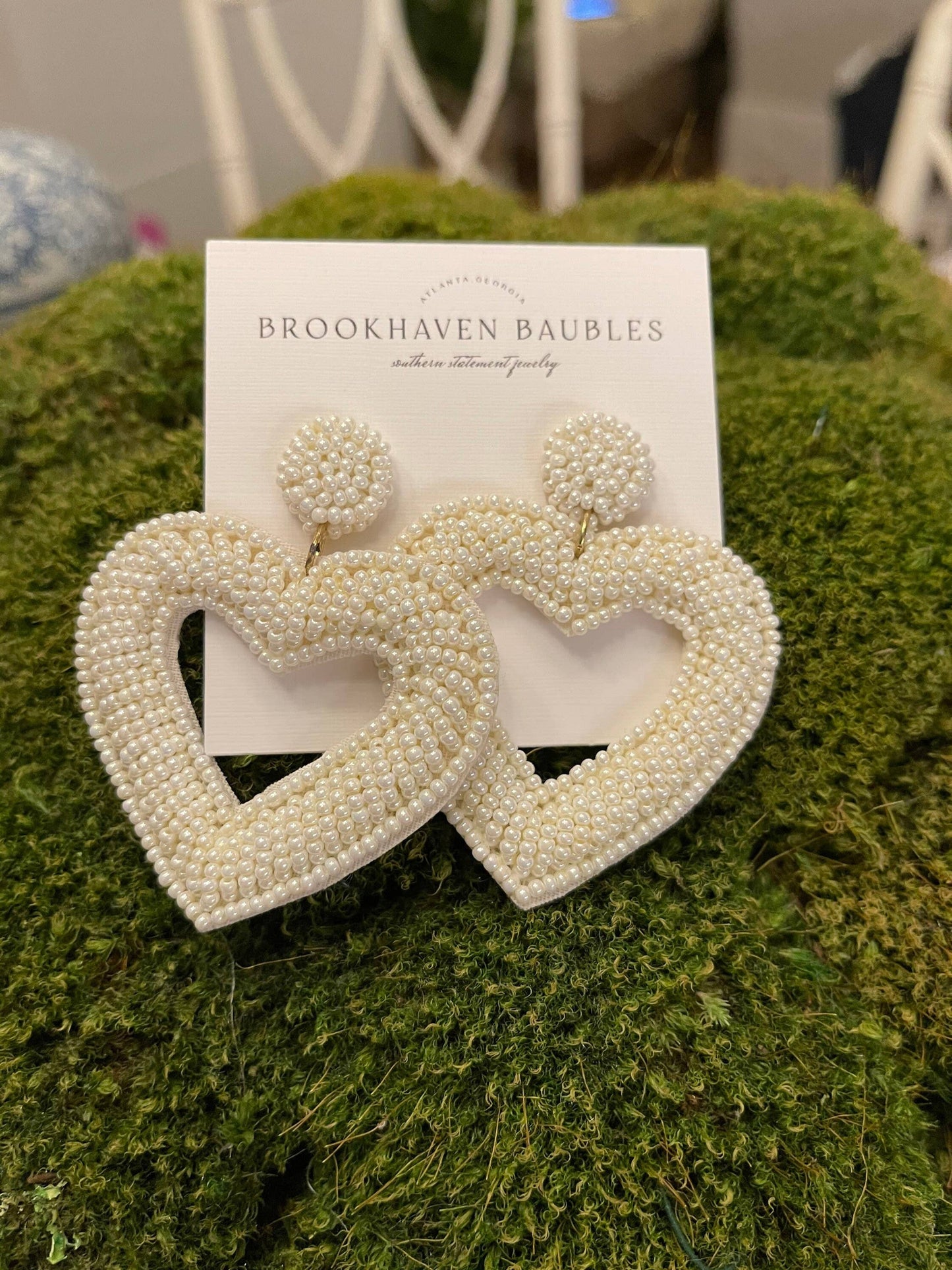 Ivory Beaded Heart Statement Earrings for Bride