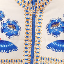 Load image into Gallery viewer, BLUE FLOWER PRINT ZIP-UP QUILTED JACKET