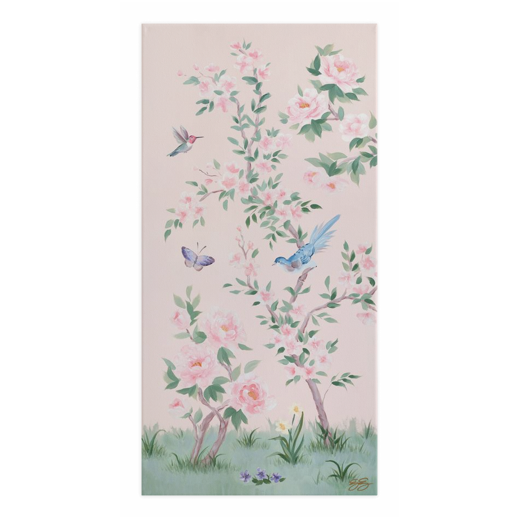 April, a pink chinoiserie canvas wrap