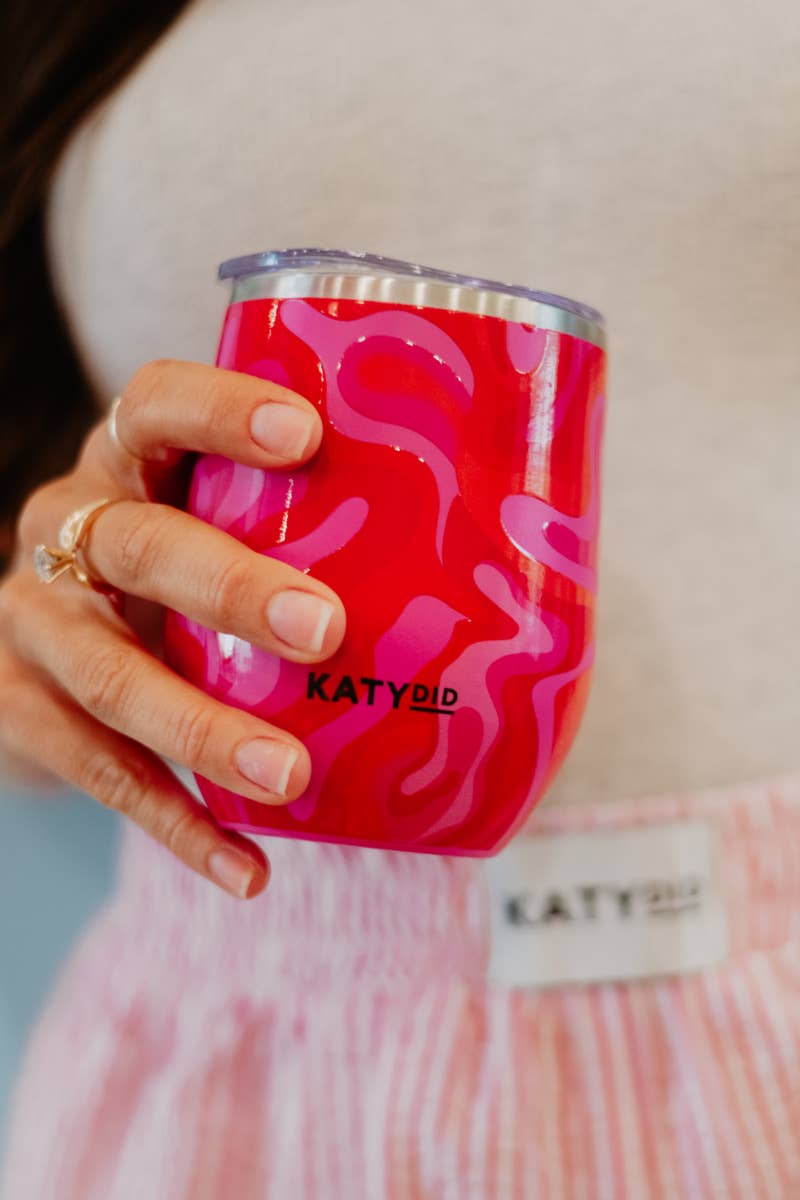 Hot Pink Retro Swirl Stemless Wine Tumbler: Hot Pink