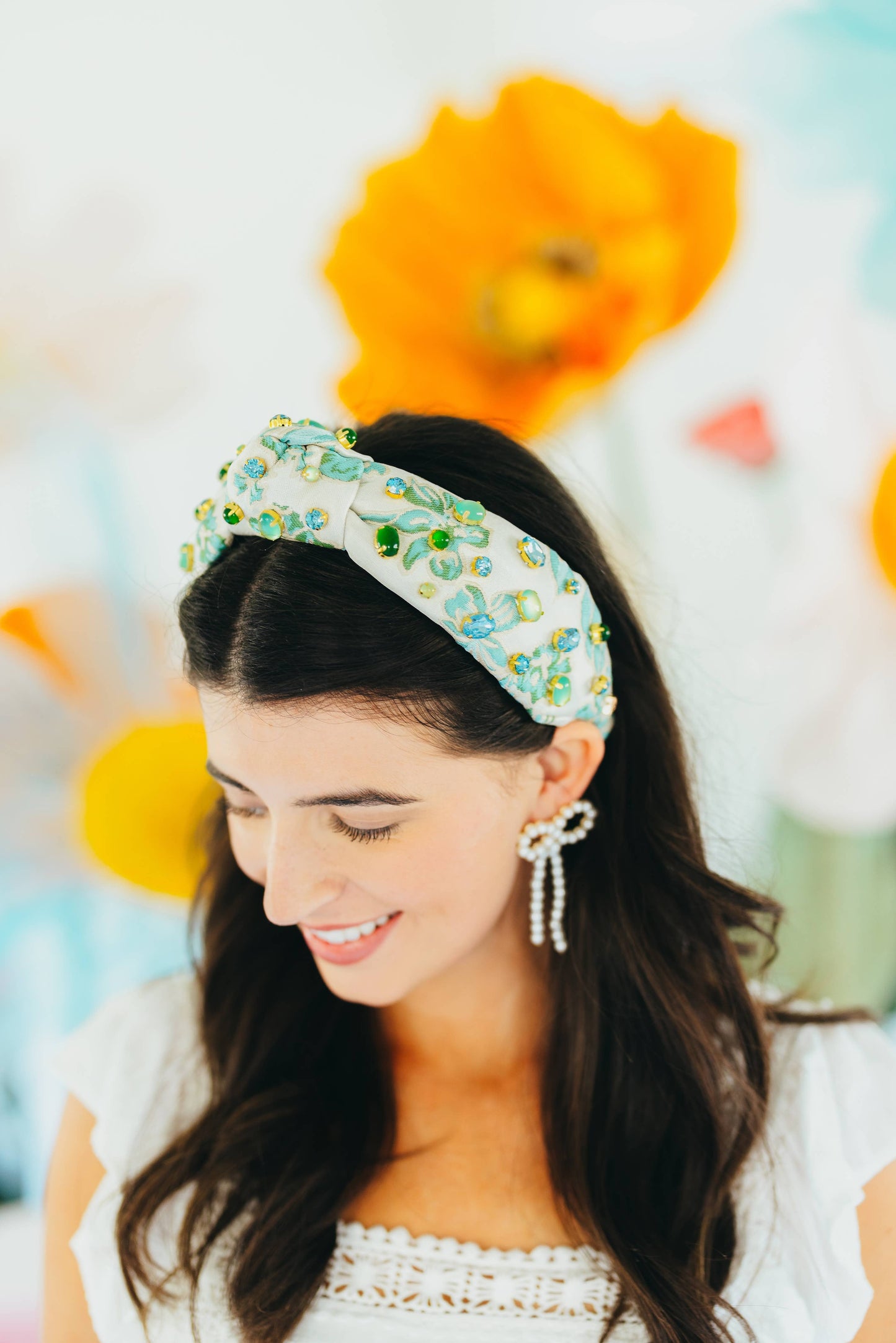 Blue & Green Floral Headband With Cabochons
