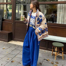 Load image into Gallery viewer, BLUE FLOWER PRINT ZIP-UP QUILTED JACKET