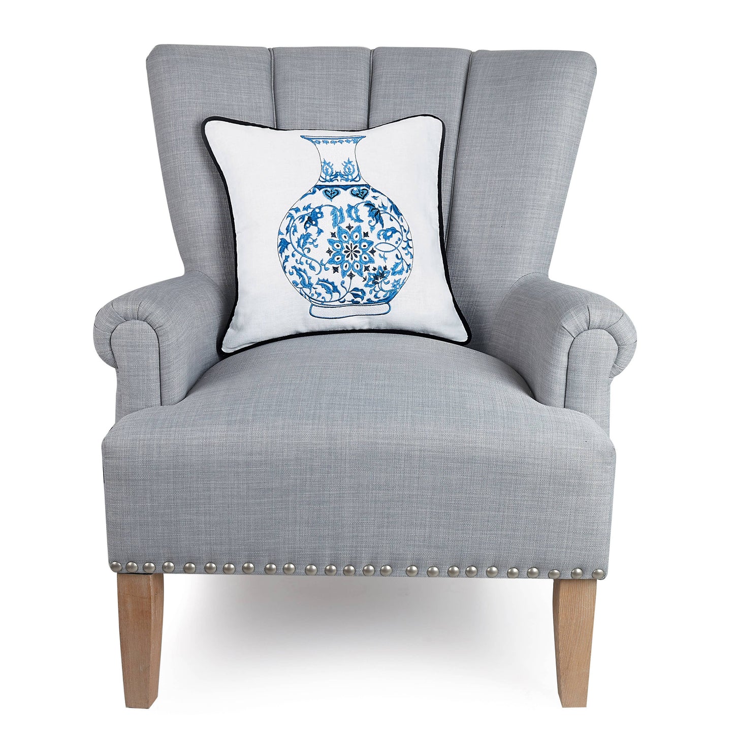 Chinoiserie Vase Embroidered Pillow