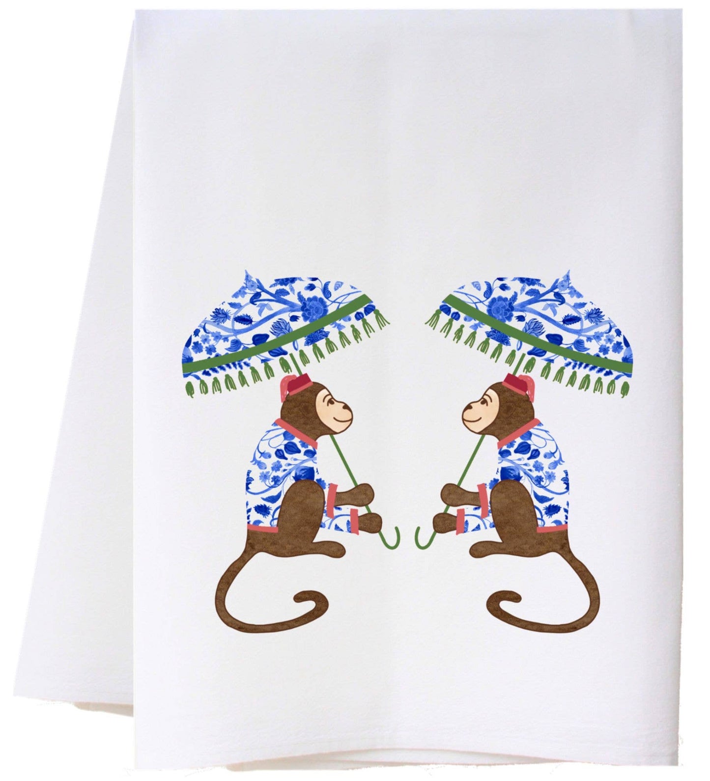 BLUE AND WHITE MONKEYS FLOUR SACK TOWEL