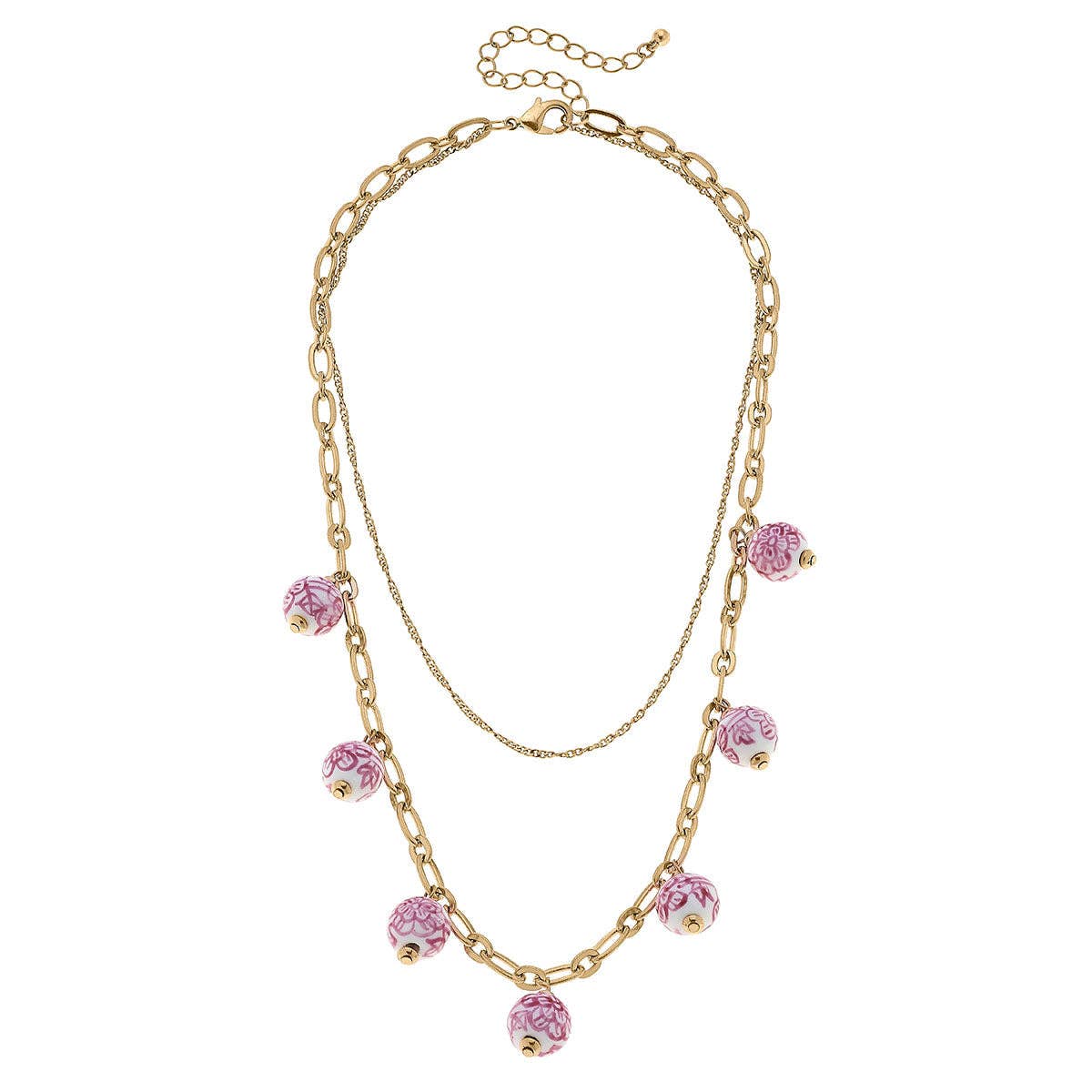 Paloma Chinoiserie Drip Necklace in Pink & White