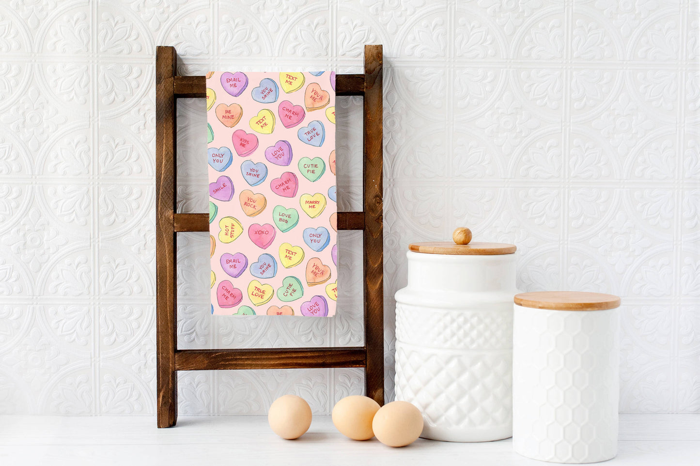 Pink Conversation Hearts - Valentine's Kitchen Tea Towel