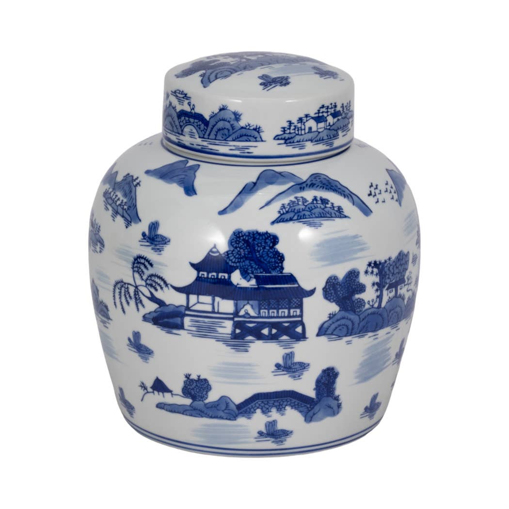 Ceramic Accent Round Lidded Decorative Jar - Blue, 10 in.