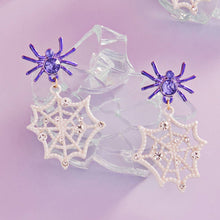 Load image into Gallery viewer, Spider Cobweb Dangle Earrings: Purple
