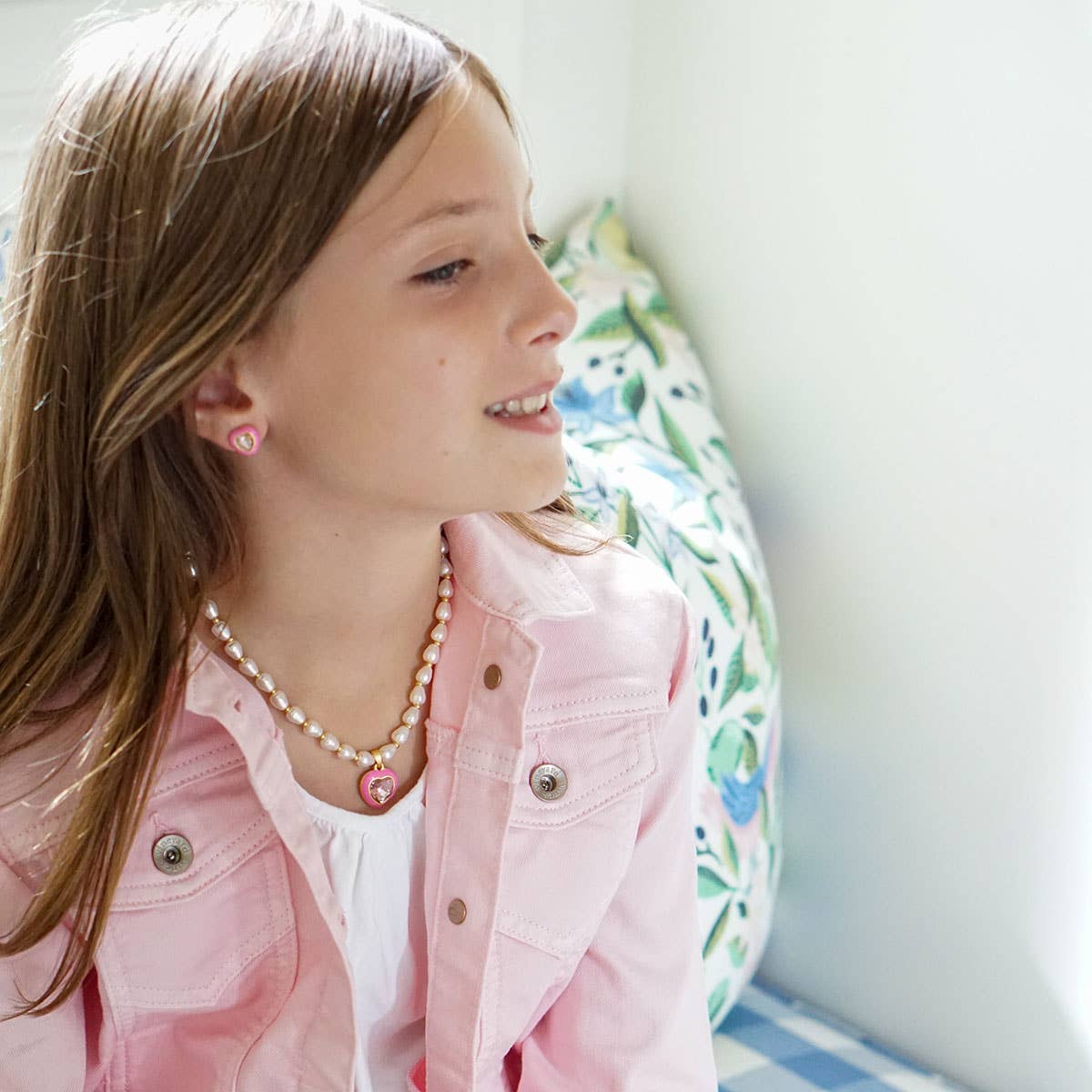 Madeleine Heart & Smiley Face Children's Stud Earrings in Wo