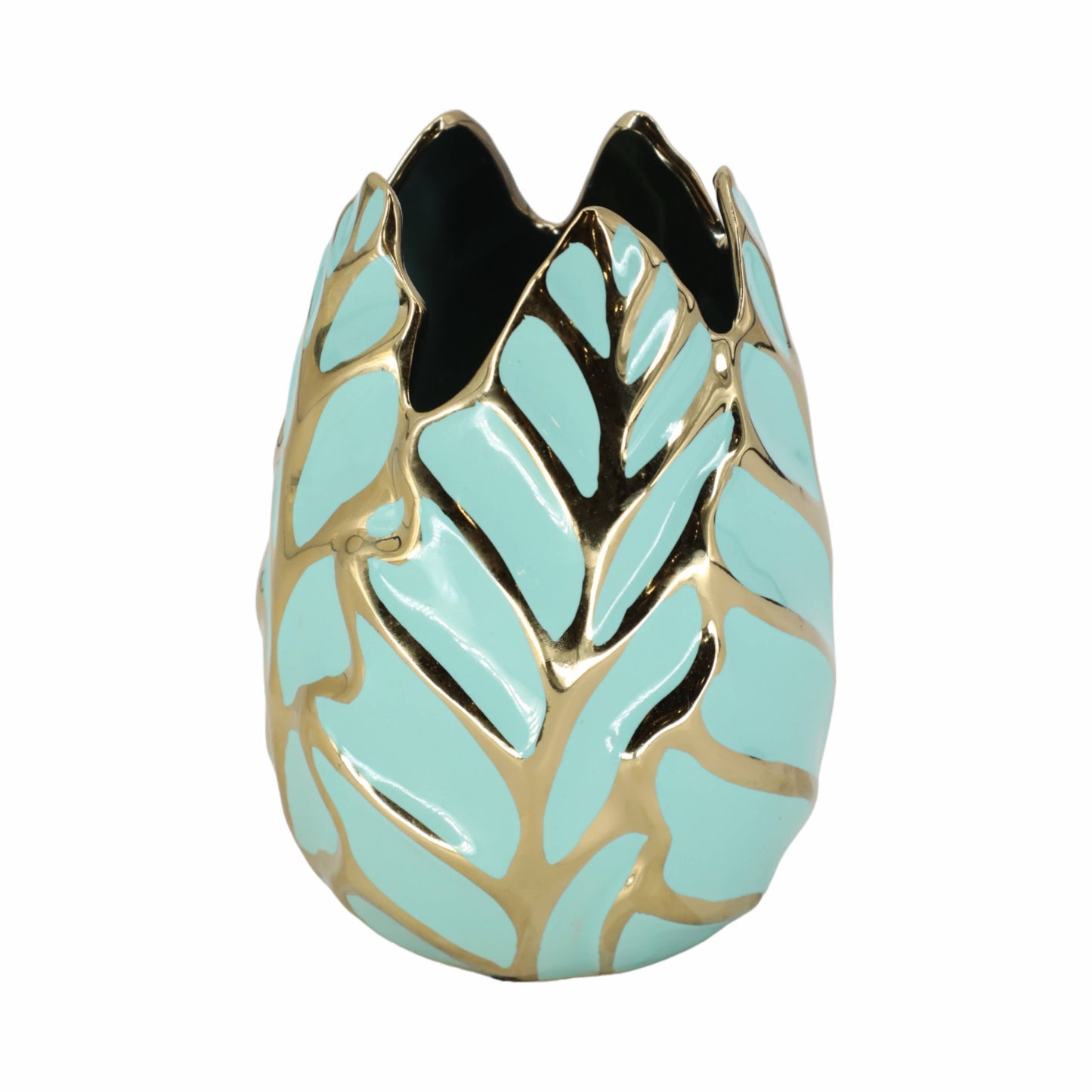 Ceramic Leaf Sculptural Design Flower Vase - Green, 8 in.