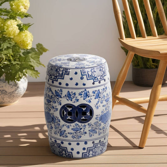 Ceramic Chinoiserie Floral Garden Stool