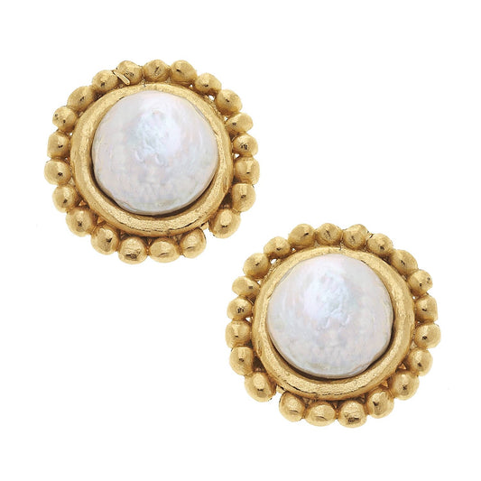 Gold with Coin Pearl Pierced Earrings