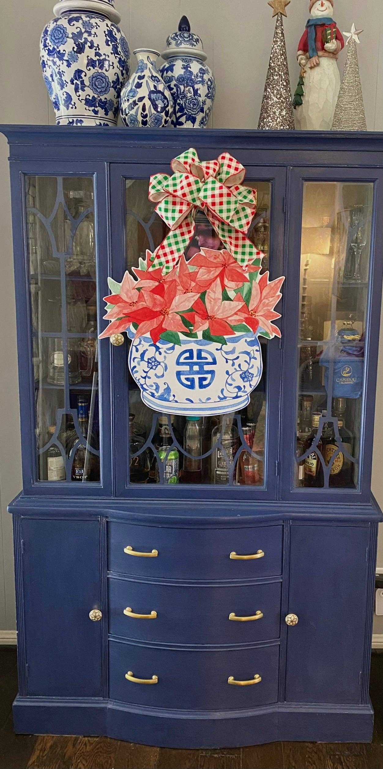 Kim Cache Pot with Poinsettias Door Hanger