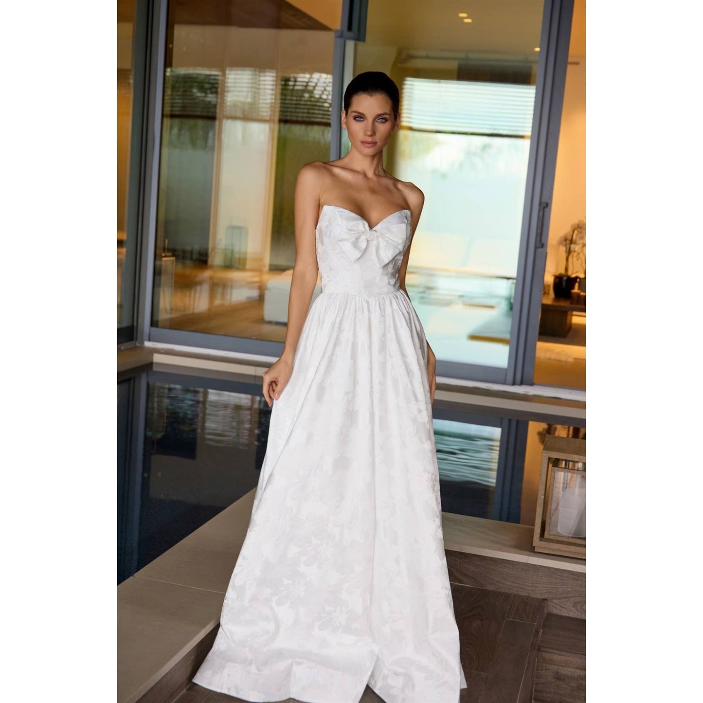 Strapless Full Skirt Gown with Bow Bodice