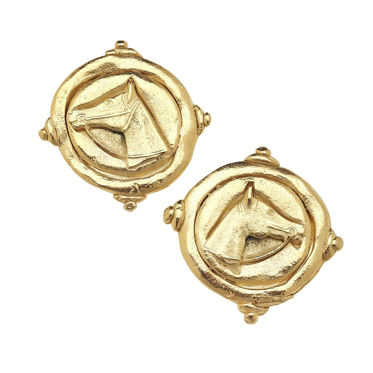 Gold Horse Intaglio Pierced Earrings