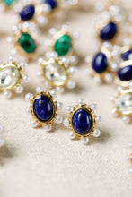 Load image into Gallery viewer, Blue Lapis and Pearl Oval Stud Earrings
