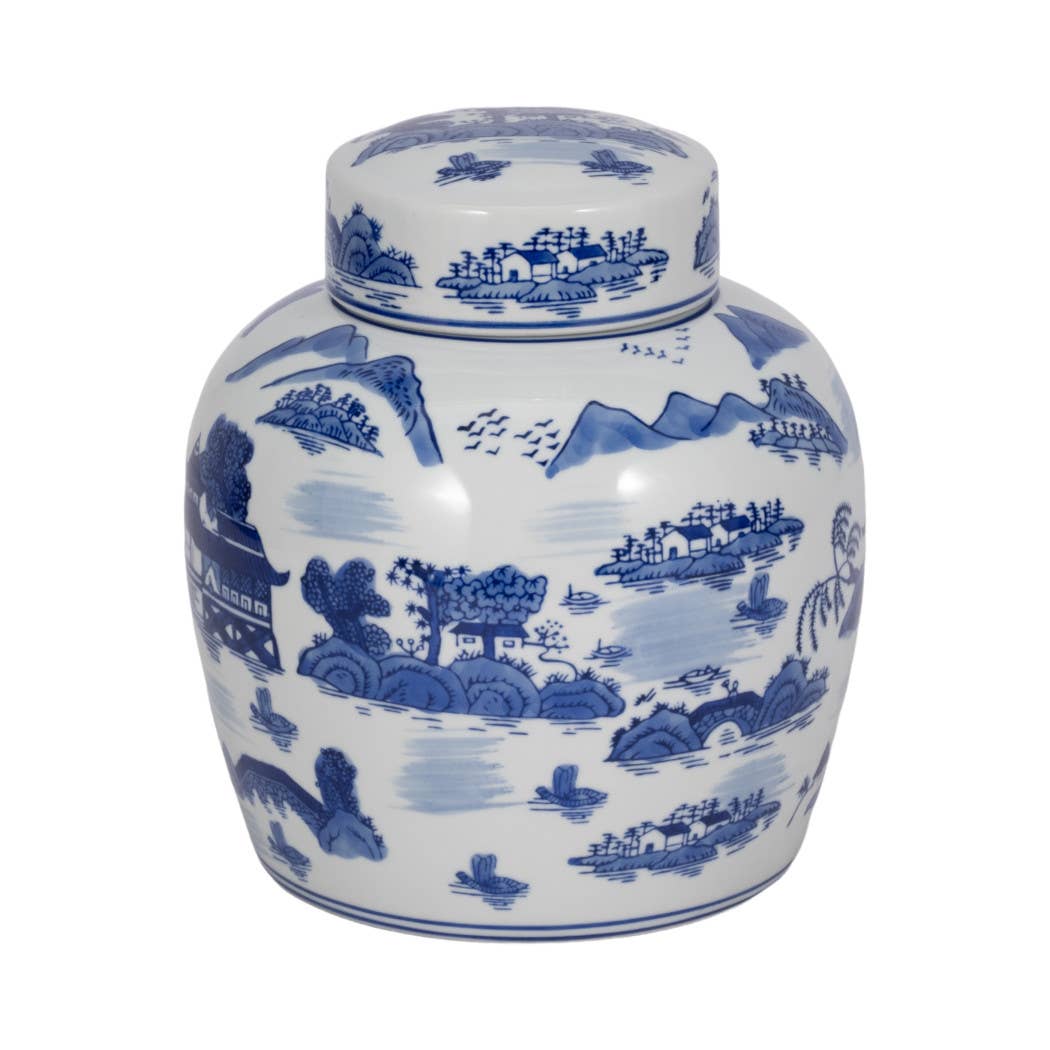 Ceramic Accent Round Lidded Decorative Jar - Blue, 10 in.