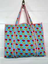 Load image into Gallery viewer, Quilted Tote Bag | Blue Floral Bag | Large Shopping Tote Bag
