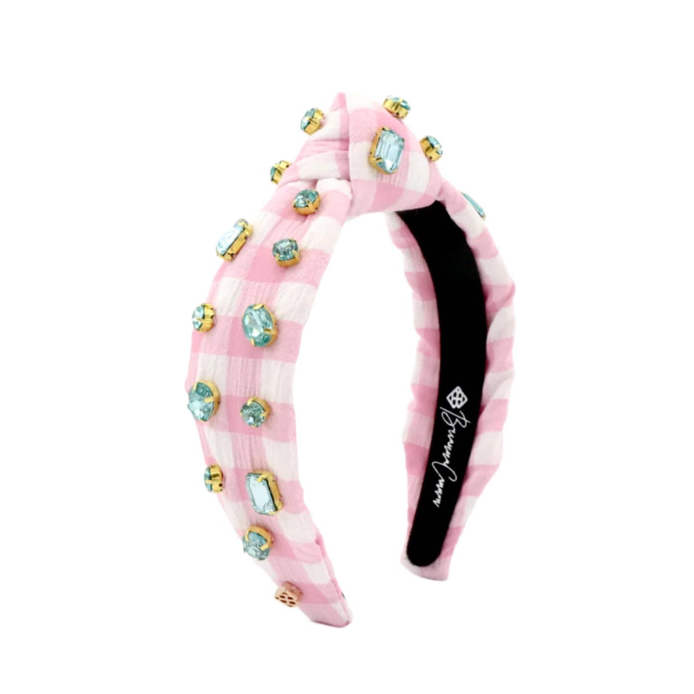 Pink Gingham Headband Robin Egg Blue Rhinestones