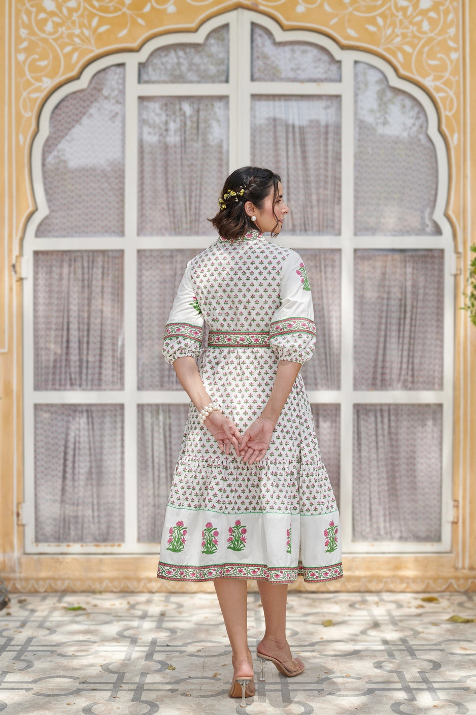 Midi Dress | Pink/White | Block Print Dress | Sage Dress