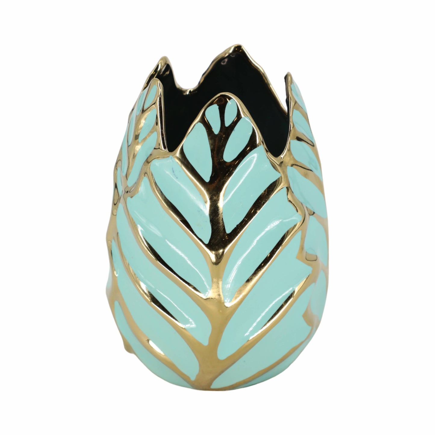 Ceramic Leaf Sculptural Design Flower Vase - Green, 8 in.