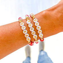 Load image into Gallery viewer, Valentine word Heishi Bracelets: Gold Bead-Pink white red heart
