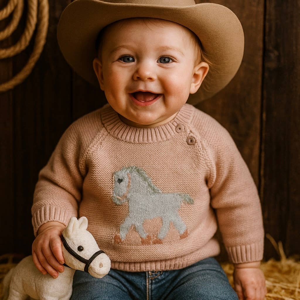 Equestrian Western Horse Knit Baby Sweater