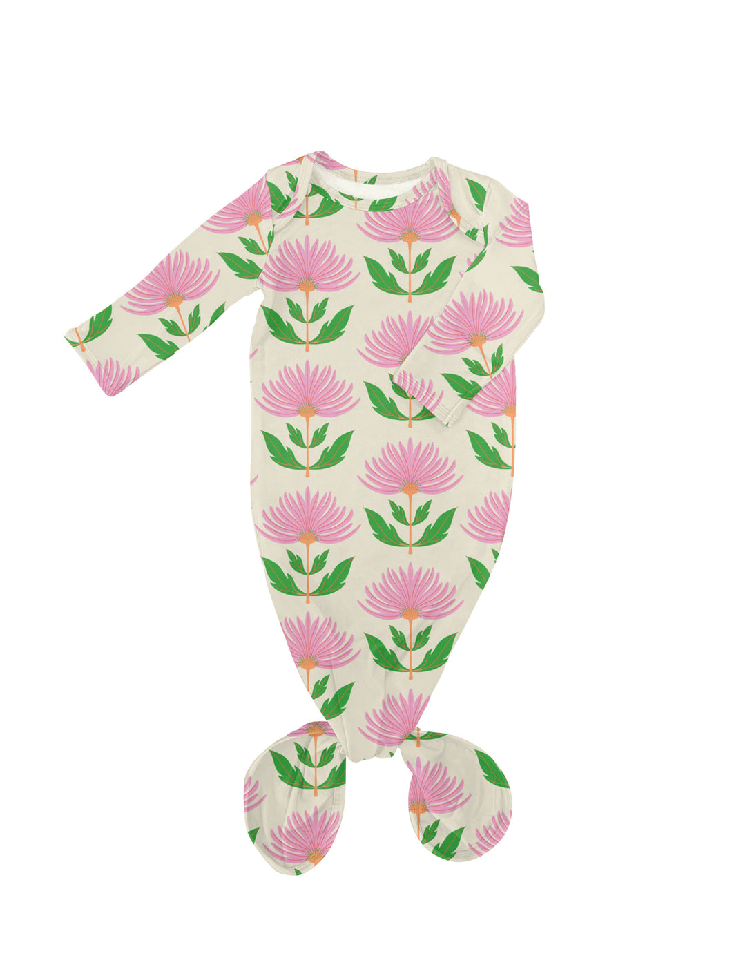 Pink Block Flower Knotted Gown : 0-3 MONTHS