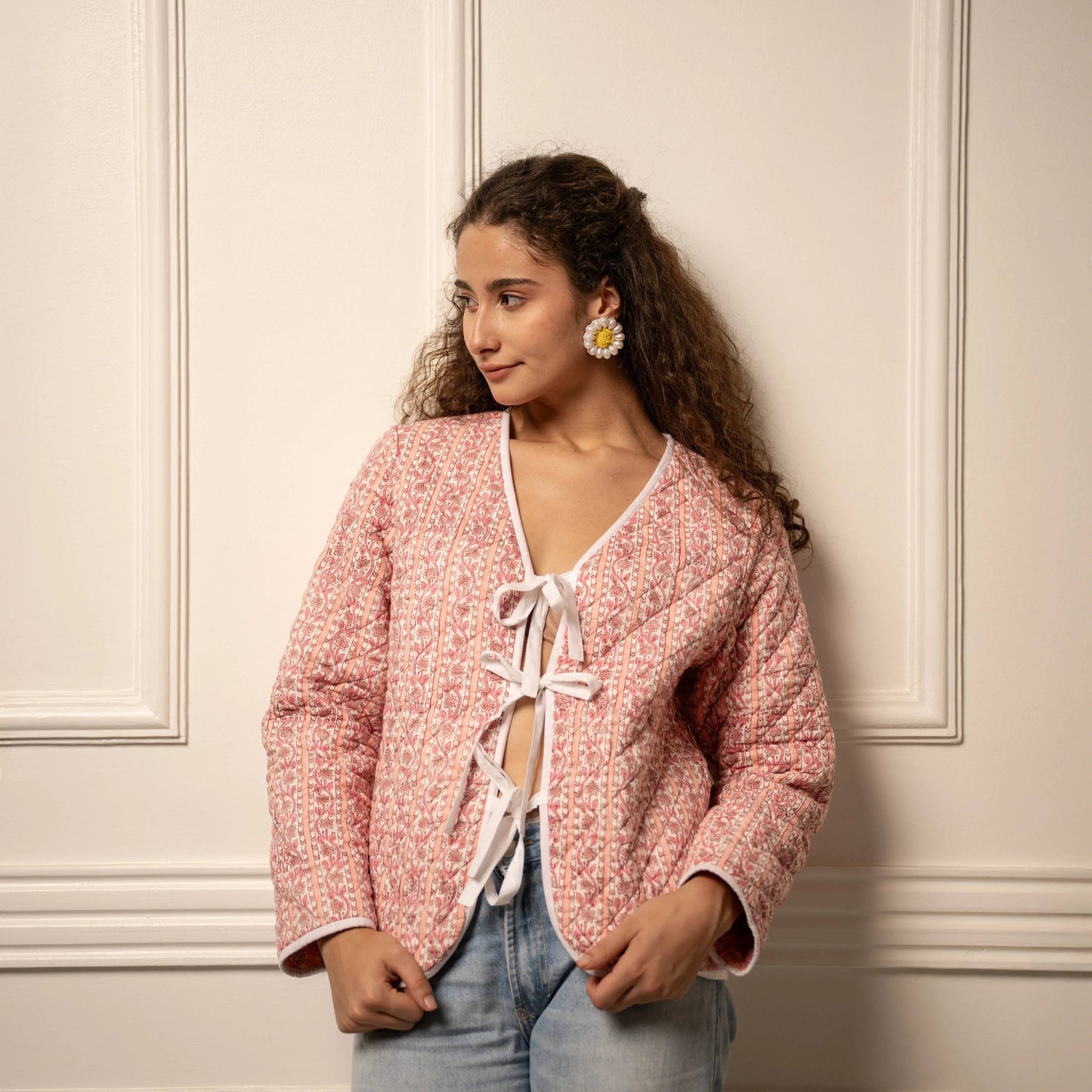 Quilted Jacket | Pink | Block Print Jacket | Fleur Jacket