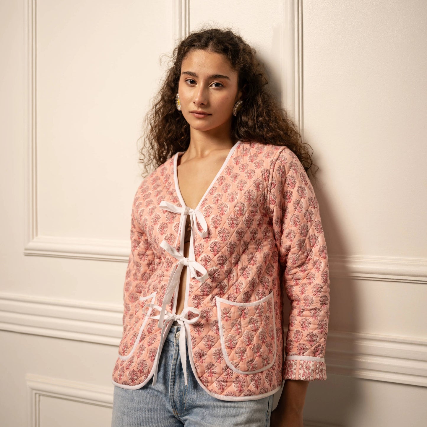 Quilted Jacket | Pink | Block Print Jacket | Fleur Jacket
