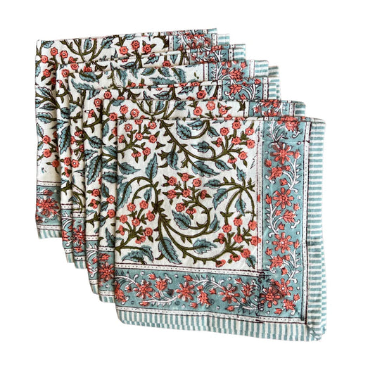 Block Print Garden Napkins- Set of 6