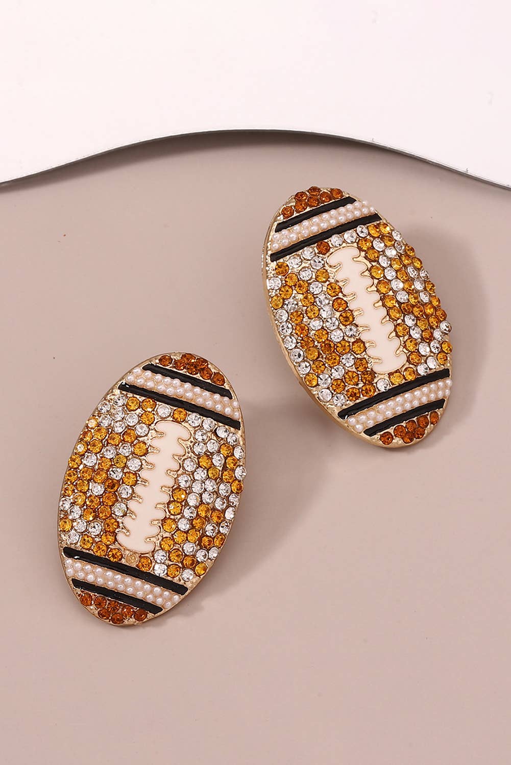 LDC Rhinestone Rugby Football Game Day Stud Earrings