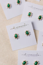 Load image into Gallery viewer, Green Malachite and Pearl Oval Stud Earrings
