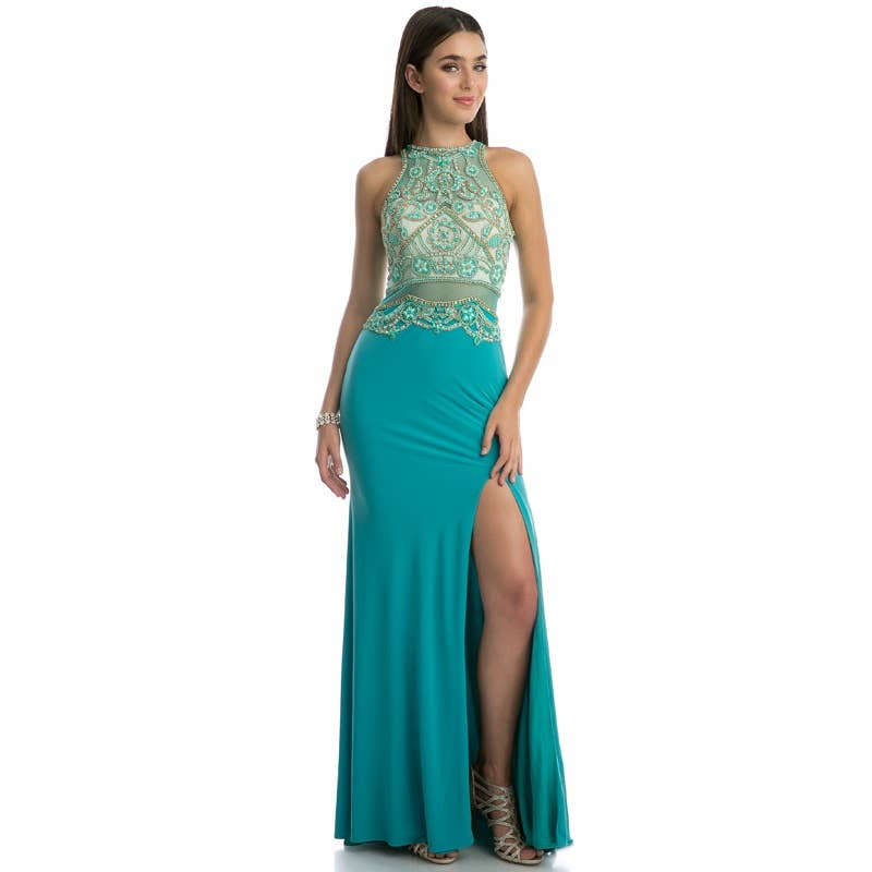 Jewel Embellished High Top Prom Gown