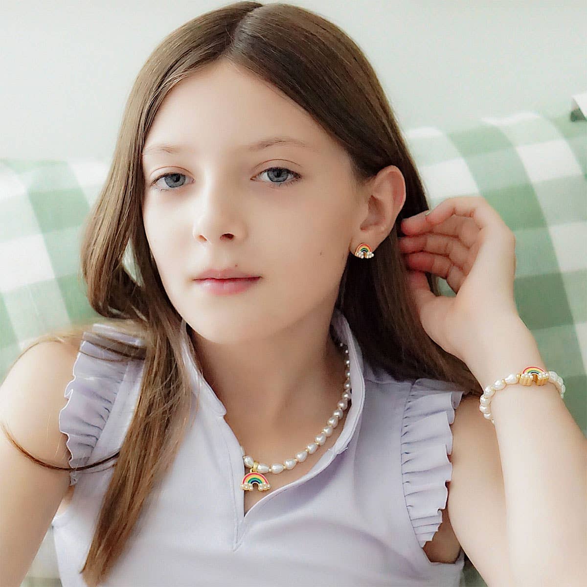 Madeleine Pearl & Rainbow Children's Necklace in Multi