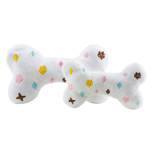 Load image into Gallery viewer, White Chewy Vuiton Bones Squeaker Dog Toy: Small / Mini
