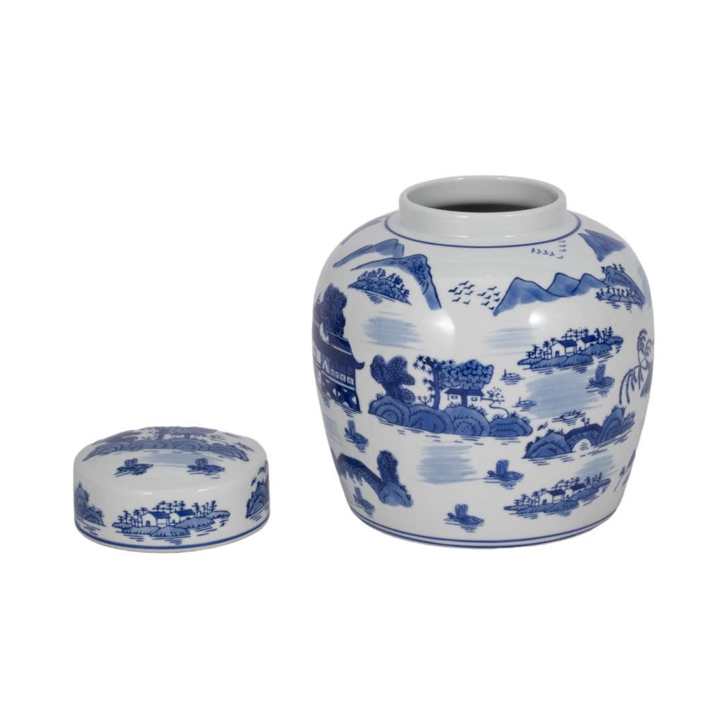 Ceramic Accent Round Lidded Decorative Jar - Blue, 10 in.