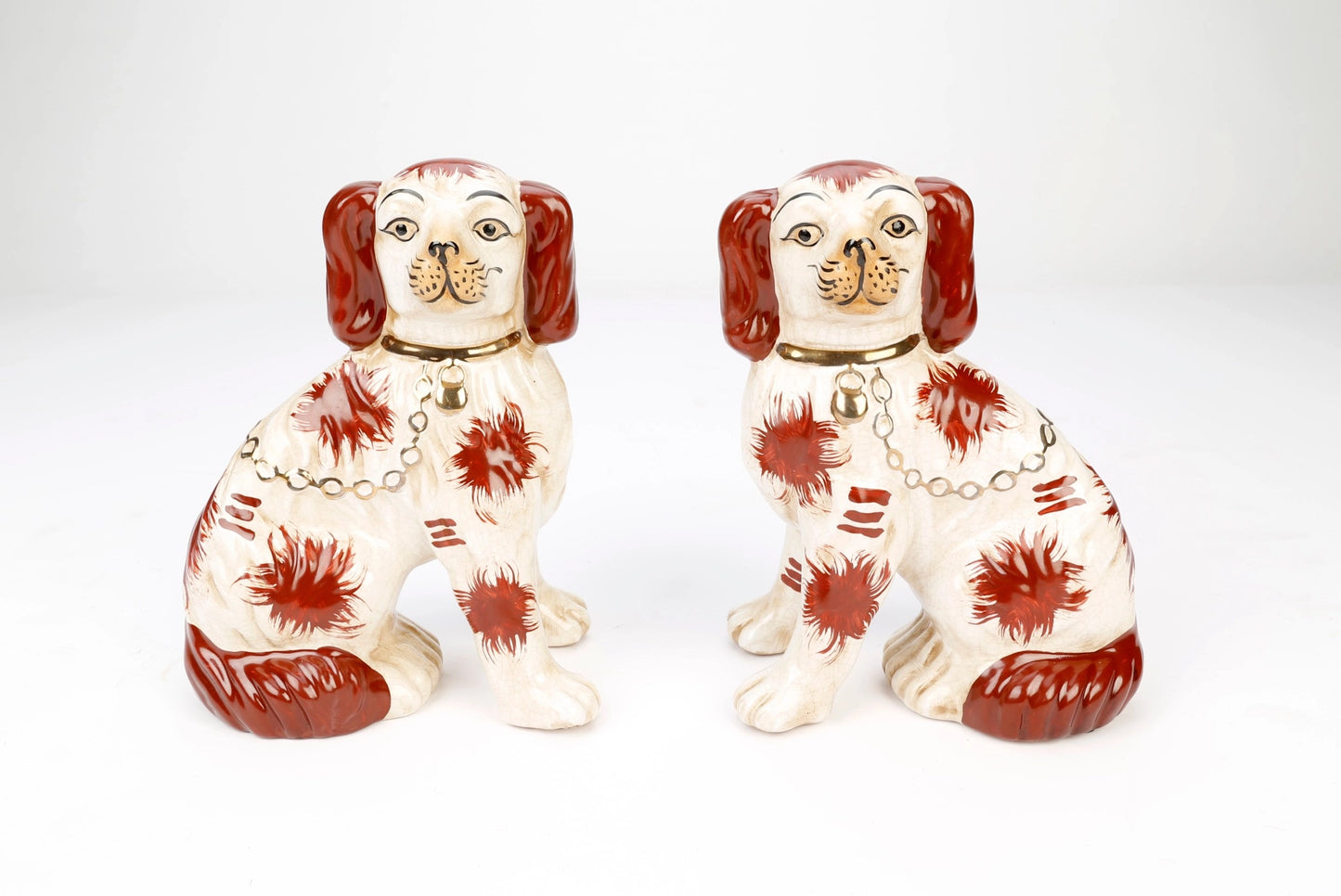 Staffordshire Dog Pair, Brown and White with Brown Finish