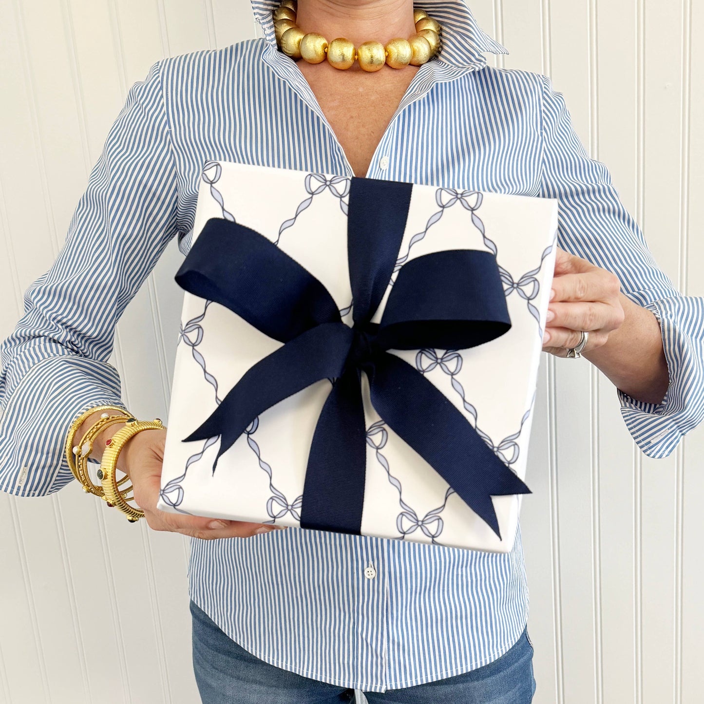 Blue Bow Lattice Gift Wrap Sheets