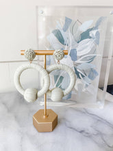 Load image into Gallery viewer, Pastel Mint Raffia Drop Hoop Earrings - Southern Jewelry
