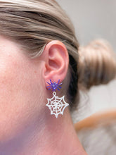 Load image into Gallery viewer, Spider Cobweb Dangle Earrings: Purple
